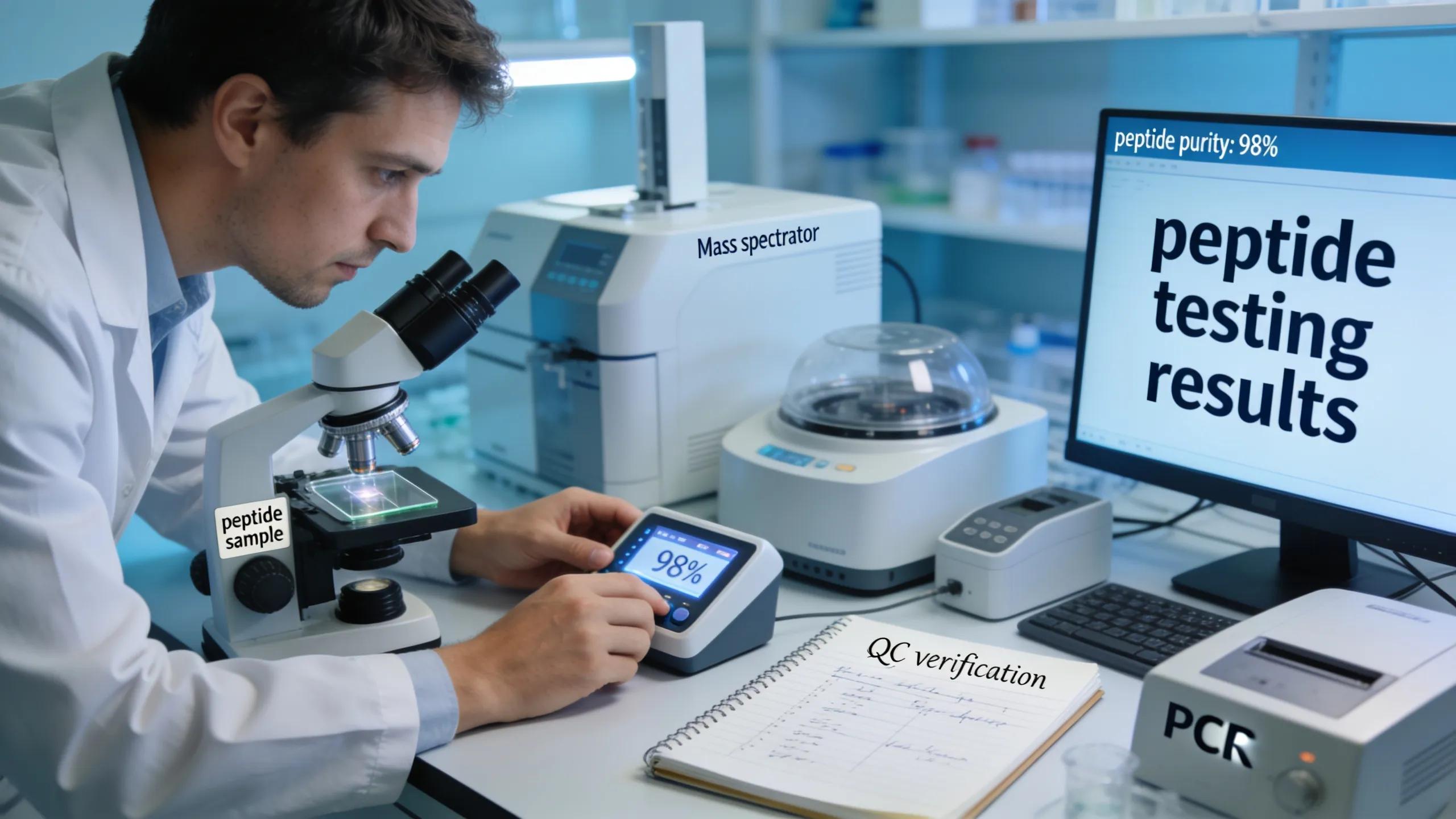 Researcher conducting analysis to verify peptide purity in a modern laboratory environment