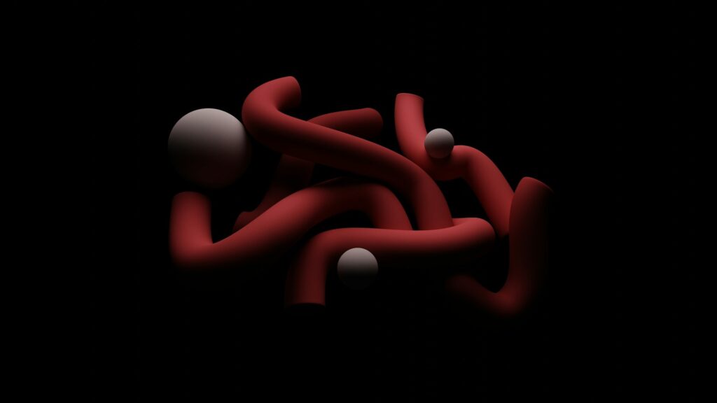 Abstract 3D render of spheres connected by strings, like a molecular model