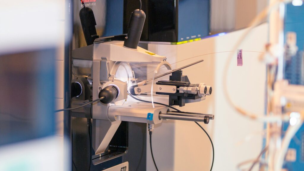 A mass spectrometer with cables attached